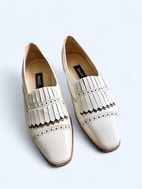 Vintage Italian Bally Paula White Leather Kiltie Brogue Loafers Women’s 8.5
